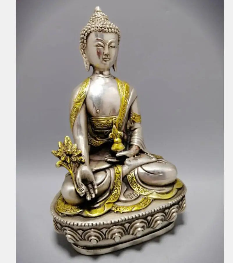 China White copper Sakyamuni Pharmacist Buddha crafts statue