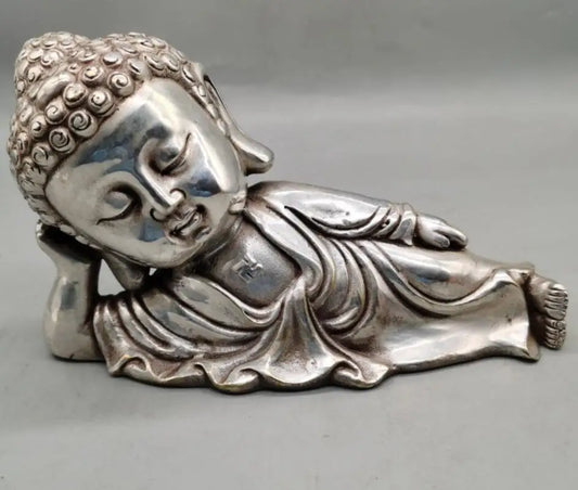 China White copper Sakyamuni sleep Buddha crafts statue