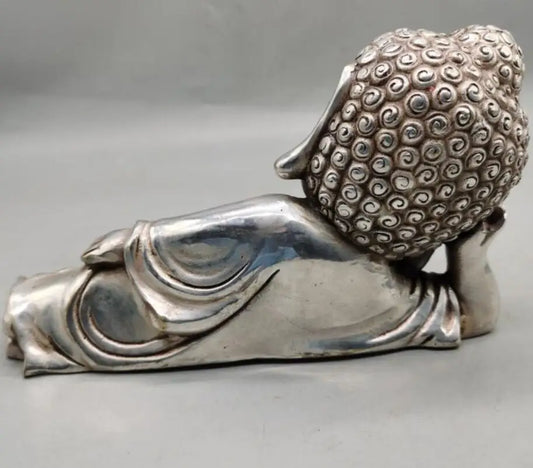 China White copper Sakyamuni sleep Buddha crafts statue