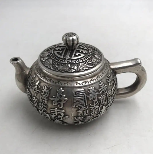 China White copper Shou word teapot crafts statue