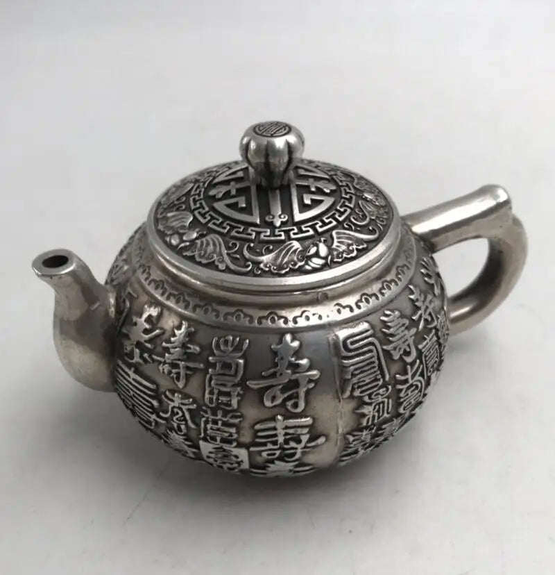 China White copper Shou word teapot crafts statue