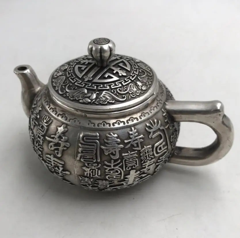China White copper Shou word teapot crafts statue