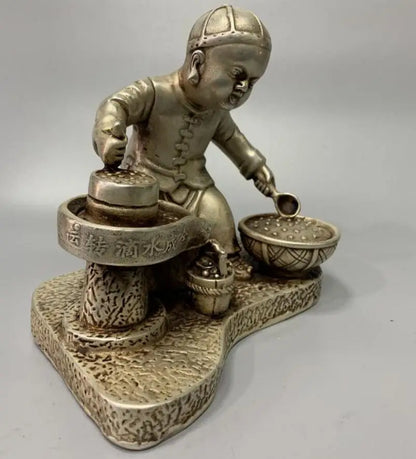 China White copper archaize Boy push Grinding disc crafts statue