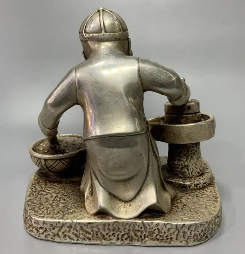 China White copper archaize Boy push Grinding disc crafts statue