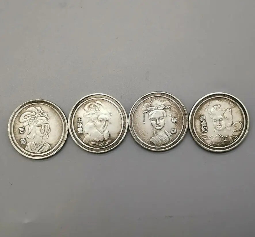 China White copper archaize Four big beautiful women Commemorative coins crafts statue A set
