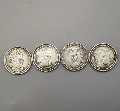 China White copper archaize Four big beautiful women Commemorative coins crafts statue A set