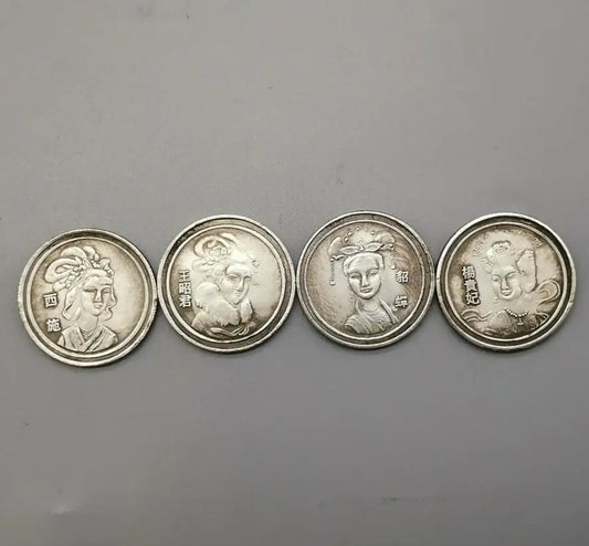 China White copper archaize Four big beautiful women Commemorative coins crafts statue A set