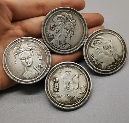 China White copper archaize Four big beautiful women Commemorative coins crafts statue A set