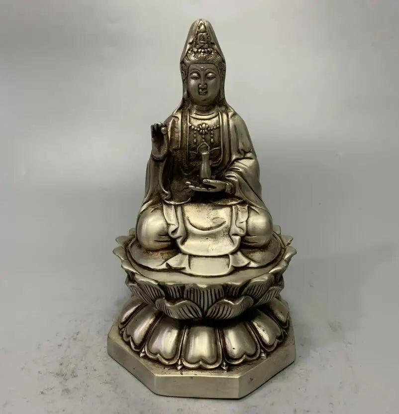 China White copper archaize Guanyin bodhisattva crafts statue