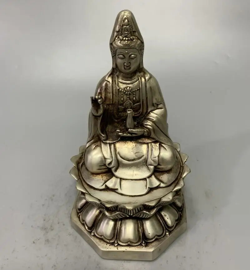 China White copper archaize Guanyin bodhisattva crafts statue