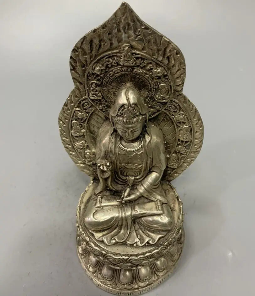 China White copper archaize Guanyin bodhisattva crafts statue