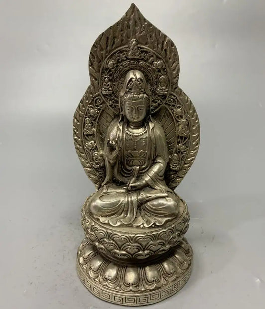 China White copper archaize Guanyin bodhisattva crafts statue