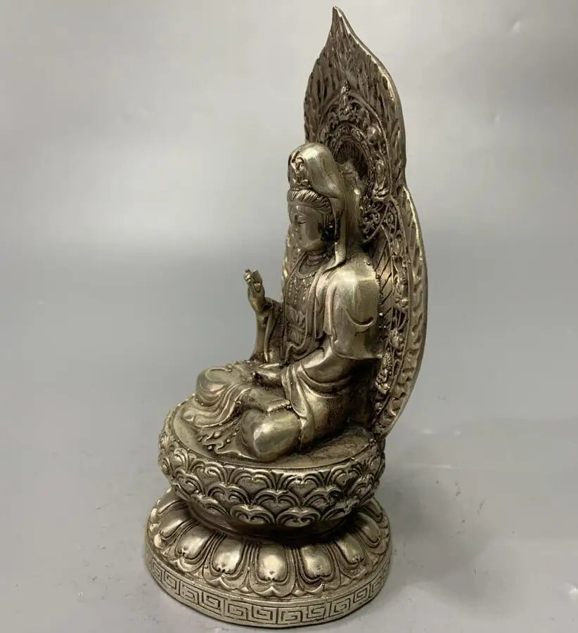 China White copper archaize Guanyin bodhisattva crafts statue