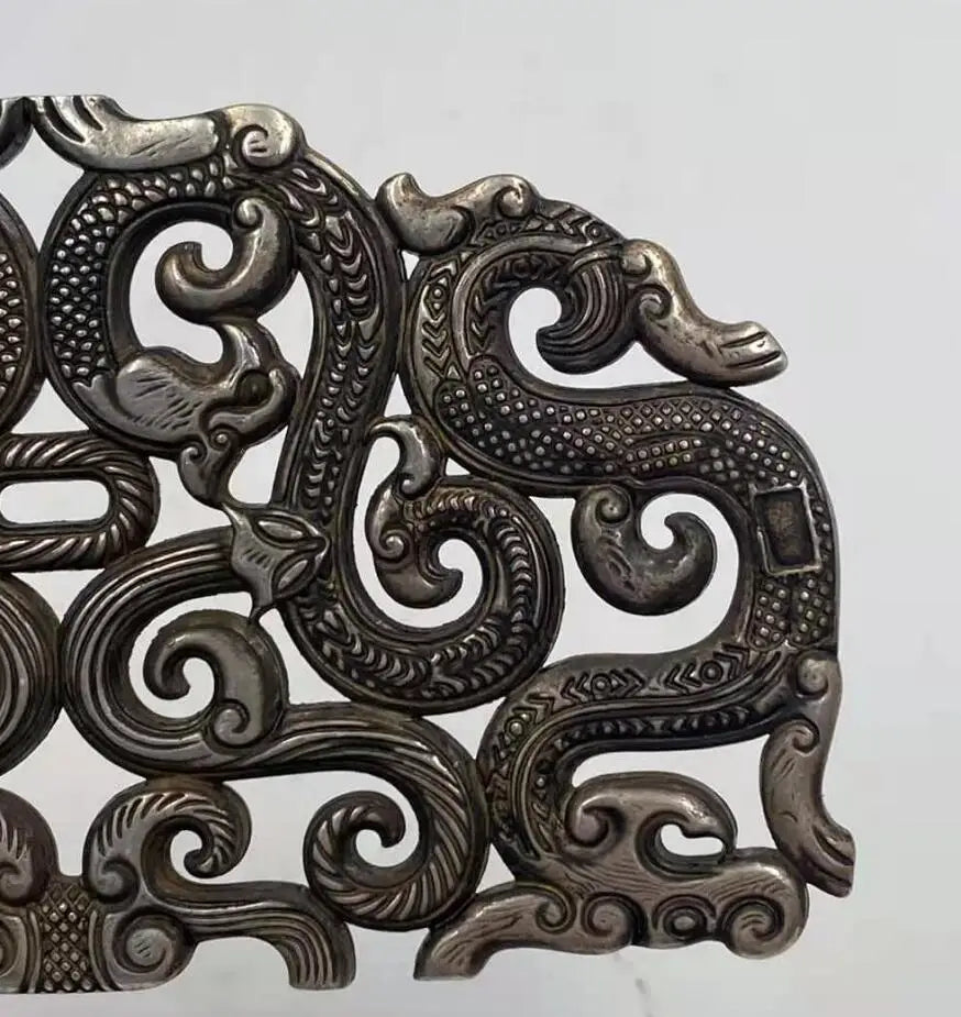China White copper archaize Hollow out dragon crafts statue