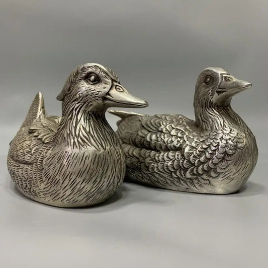 China White copper archaize Mandarin duck crafts statue A pair