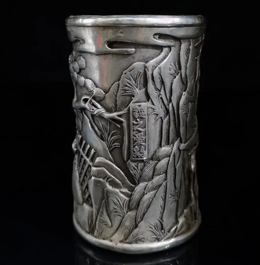 China White copper archaize Pen holder crafts statue