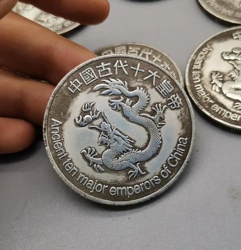 China White copper archaize Ten emperors Commemorative coins crafts statue A set
