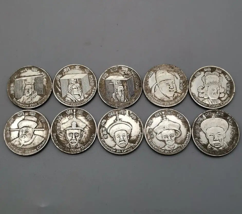 China White copper archaize Ten emperors Commemorative coins crafts statue A set