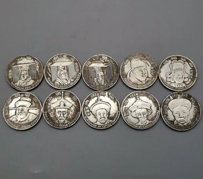 China White copper archaize Ten emperors Commemorative coins crafts statue A set