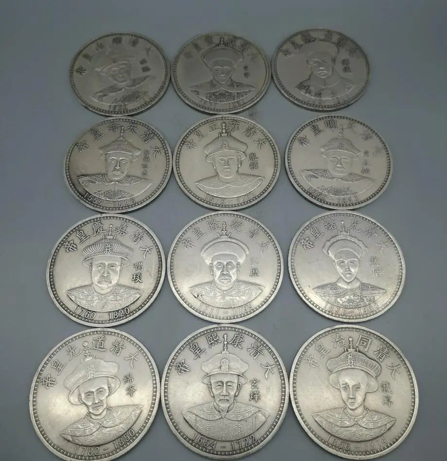 China White copper archaize The twelve emperors Commemorative coins crafts statue A set