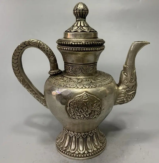 China White copper archaize Tibetan teapot crafts statue