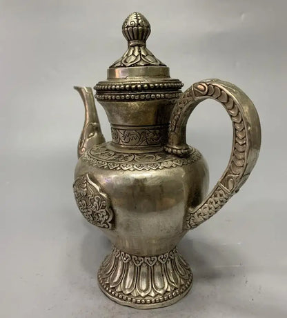 China White copper archaize Tibetan teapot crafts statue