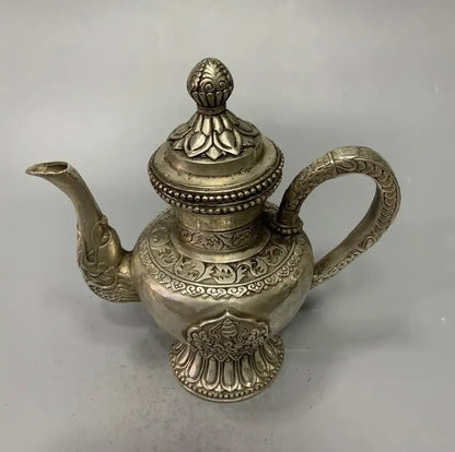 China White copper archaize Tibetan teapot crafts statue