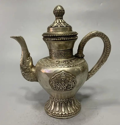China White copper archaize Tibetan teapot crafts statue
