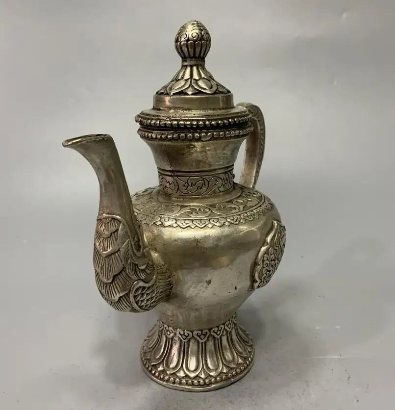 China White copper archaize Tibetan teapot crafts statue