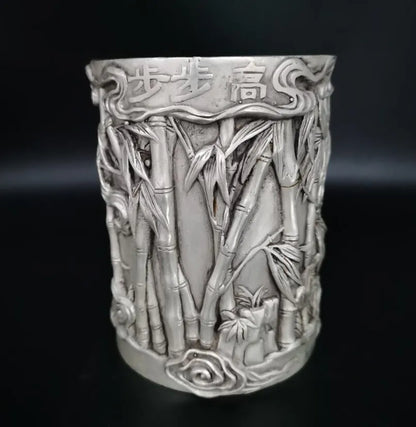 China White copper archaize bamboo Pen holder crafts statue