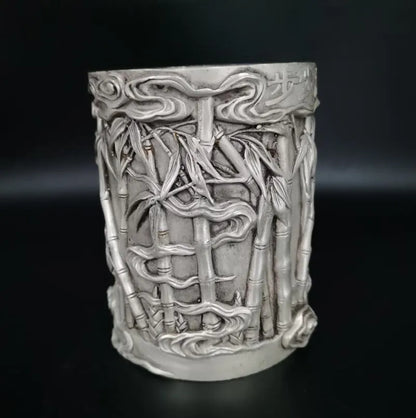 China White copper archaize bamboo Pen holder crafts statue