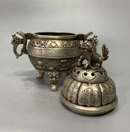 China White copper archaize beast lid Incense burner crafts statue