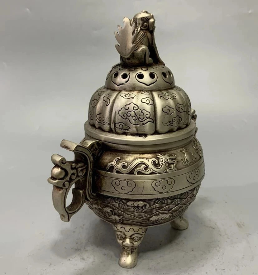 China White copper archaize beast lid Incense burner crafts statue