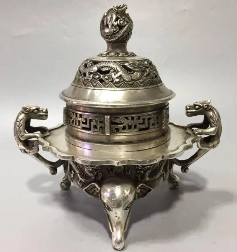 China White copper archaize coil dragon incense burner crafts statue