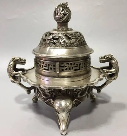 China White copper archaize coil dragon incense burner crafts statue