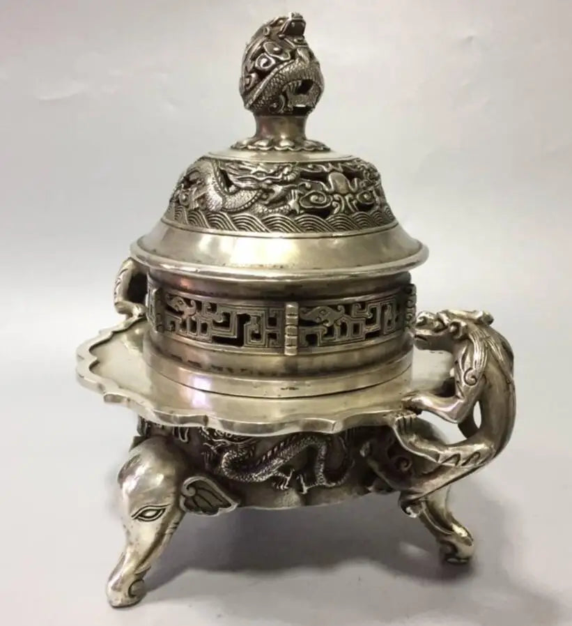 China White copper archaize coil dragon incense burner crafts statue