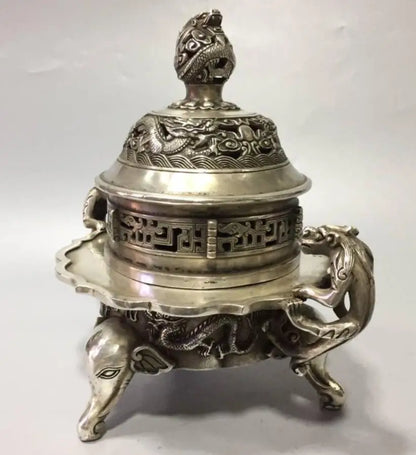 China White copper archaize coil dragon incense burner crafts statue