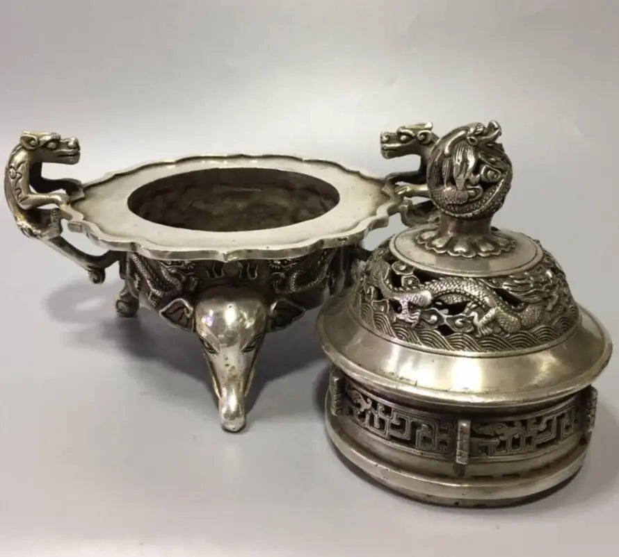 China White copper archaize coil dragon incense burner crafts statue