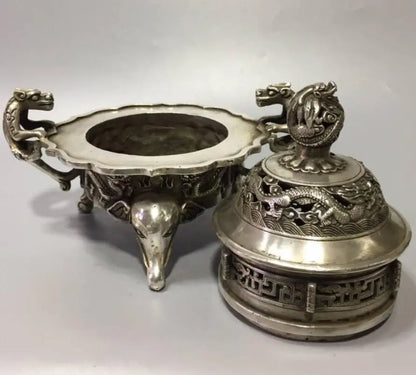 China White copper archaize coil dragon incense burner crafts statue