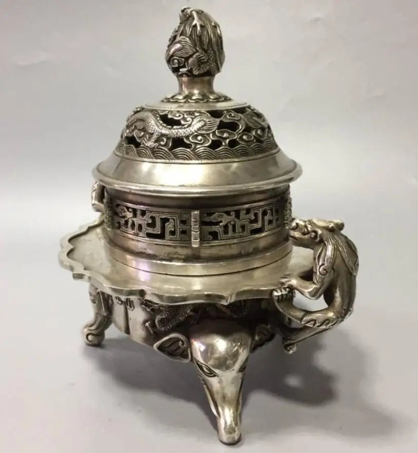 China White copper archaize coil dragon incense burner crafts statue