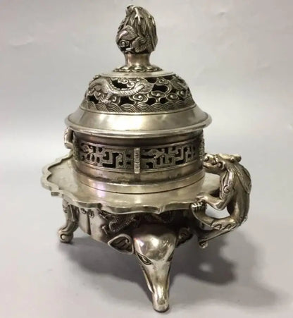 China White copper archaize coil dragon incense burner crafts statue