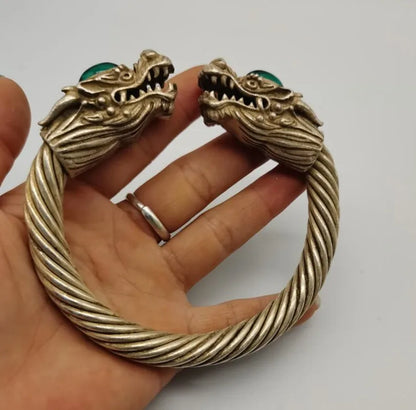 China White copper archaize double dragon head Bracelet