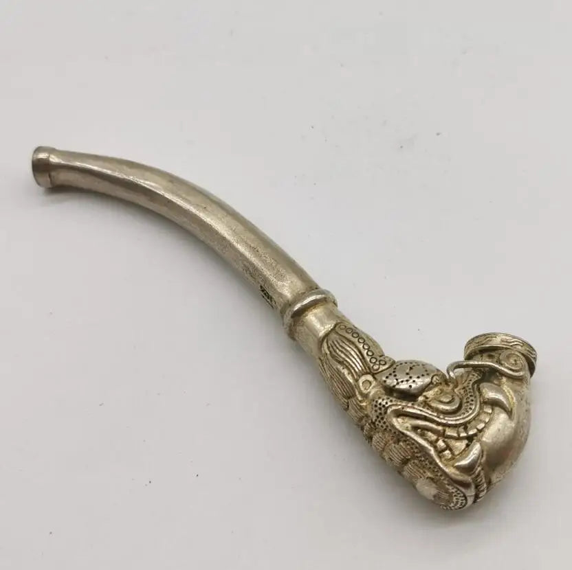 China White copper archaize dragon head pipe Small crafts statue