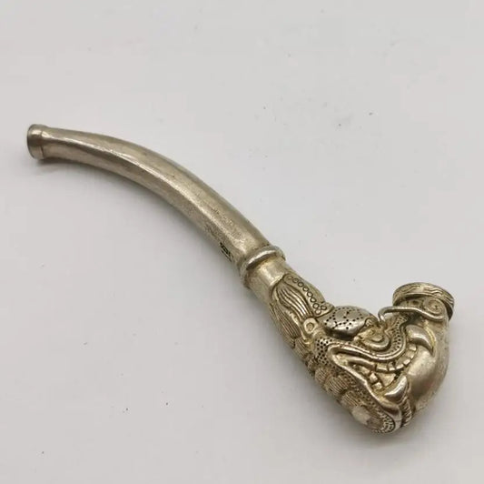 China White copper archaize dragon head pipe Small crafts statue
