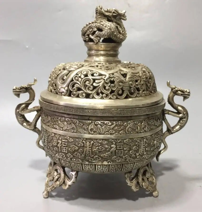 China White copper archaize dragon incense burner crafts statue