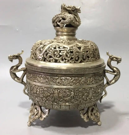 China White copper archaize dragon incense burner crafts statue