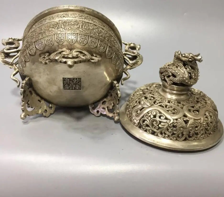 China White copper archaize dragon incense burner crafts statue