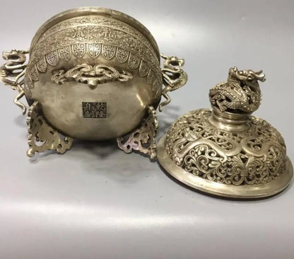 China White copper archaize dragon incense burner crafts statue