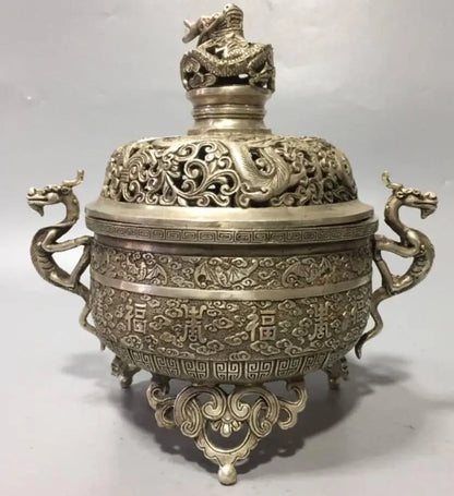 China White copper archaize dragon incense burner crafts statue
