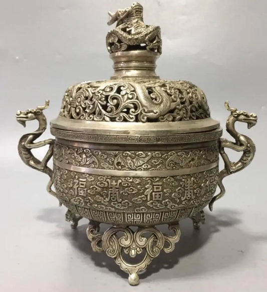 China White copper archaize dragon incense burner crafts statue